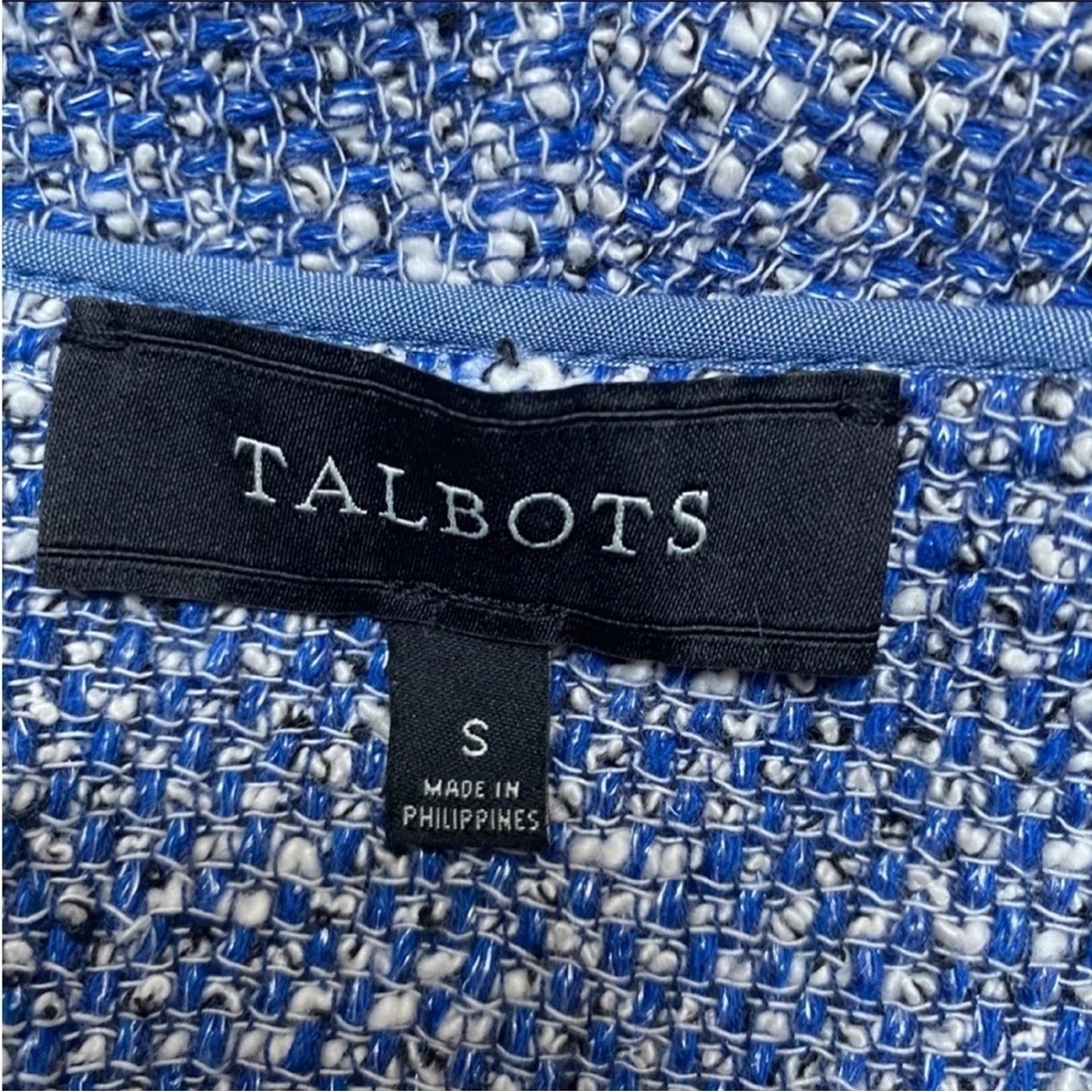 Talbots Blue White Tweed Open Front Blazer Jacket Small Boucle Career Office - Picture 14 of 15